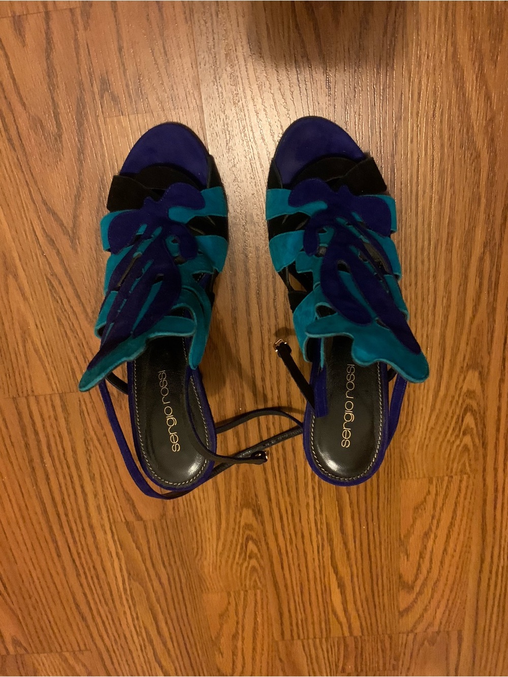 Sergio Rossi Blue and Teal Suede Strappy Heels
